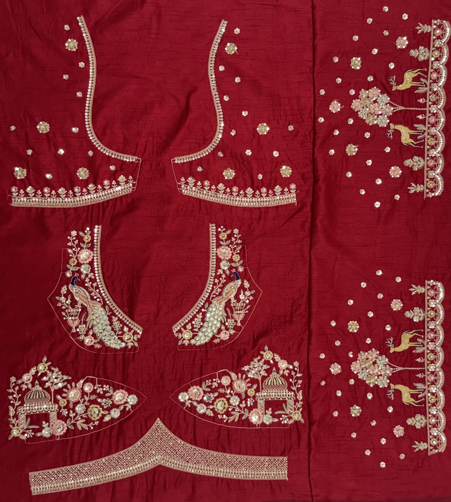 Maroon Bridal Cutdana-Work Embroidered Ethinc Motif Semi-Stitched Lehenga Choli